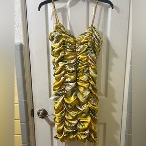 Fashion Nova Yellow Floral Ruched Wiggle Dress
